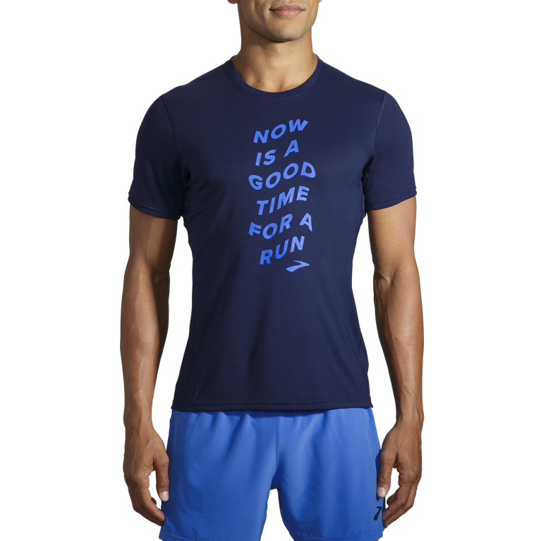 Brooks Distance גרפי שרוולים קצרים כחולים-כחולים גל ריצה