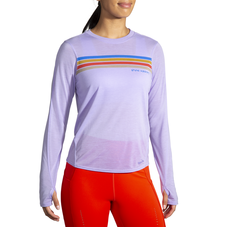 מרחק נחלים גרפי שרוולים ארוכים אברש סגול פס מקף