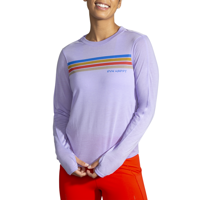 מרחק נחלים גרפי שרוולים ארוכים אברש סגול פס מקף