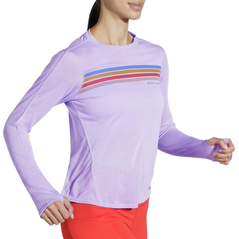 מרחק נחלים גרפי שרוולים ארוכים אברש סגול פס מקף