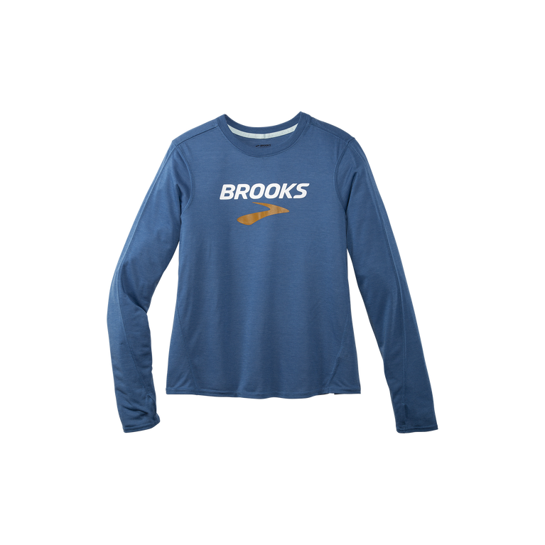 Brooks Distance גרפי שרוול ארוך אברש כחול אפר-brooks לוגו
