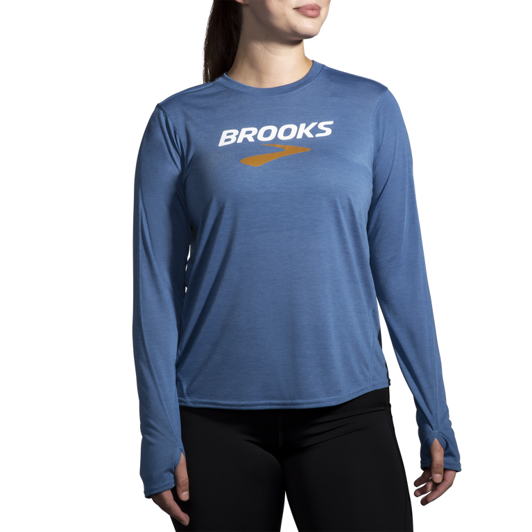 Brooks Distance גרפי שרוול ארוך אברש כחול אפר-brooks לוגו