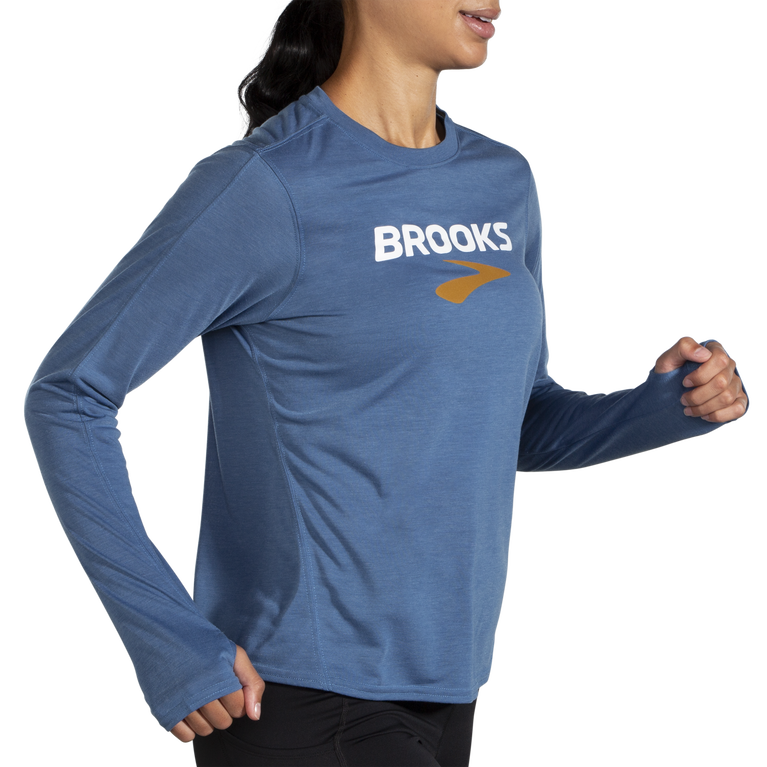 Brooks Distance גרפי שרוול ארוך אברש כחול אפר-brooks לוגו