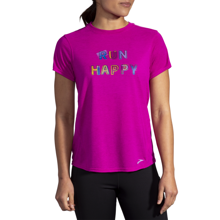 Brooks מרחק גרפיקה שרוול קצר הת'ר מגנטה לרוץ שמח