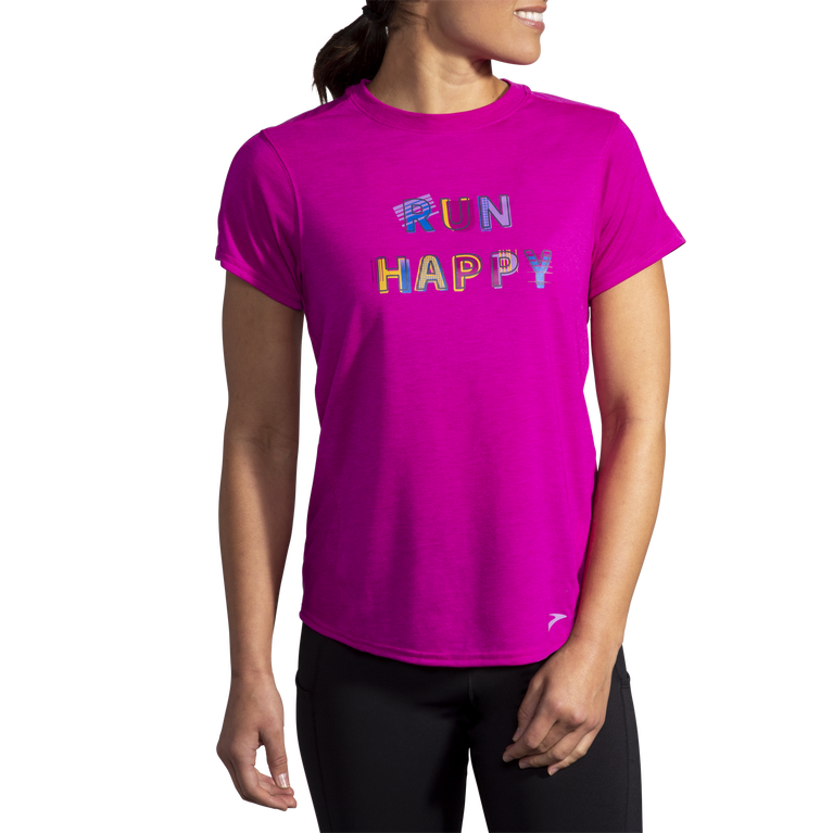 Brooks מרחק גרפיקה שרוול קצר הת'ר מגנטה לרוץ שמח