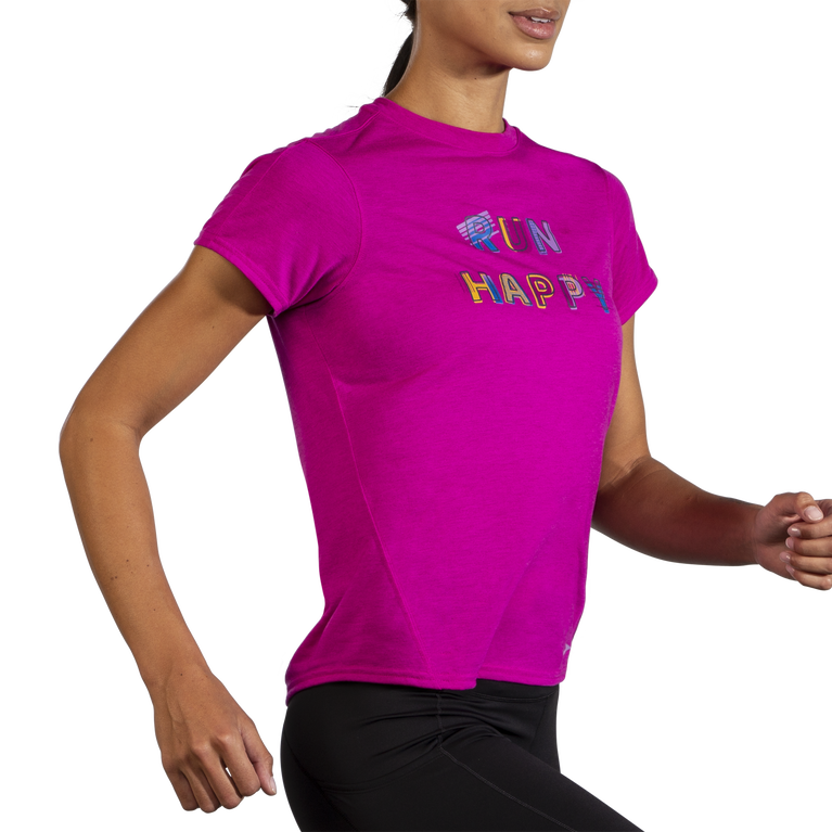 Brooks מרחק גרפיקה שרוול קצר הת'ר מגנטה לרוץ שמח