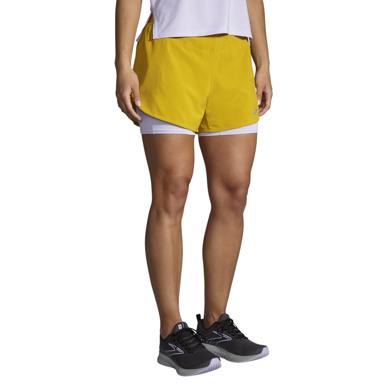 פלגים רצים בטווח של 4 אינץ' 2 ב-1 קצר שעת זהב-סגול