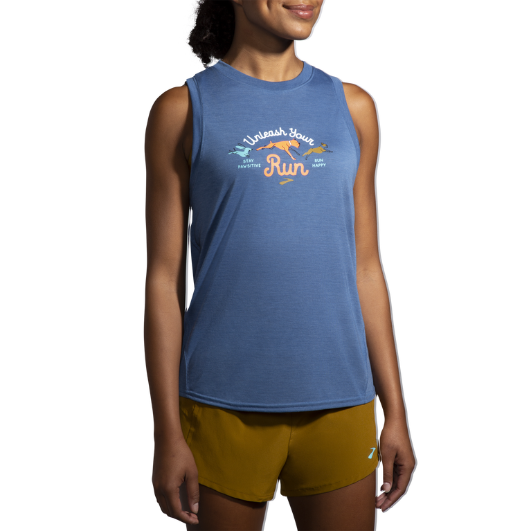 Brooks Distance גרפי טנק אברש כחול אפר-כלב יום