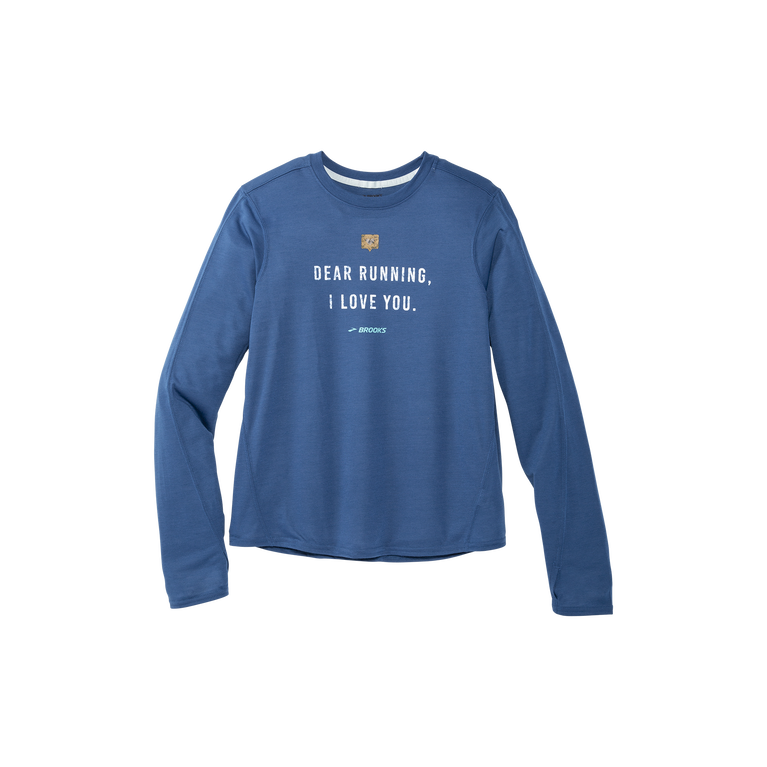 Brooks מרחק גרפי שרוול ארוך כחול אפר-יקיר ריצה