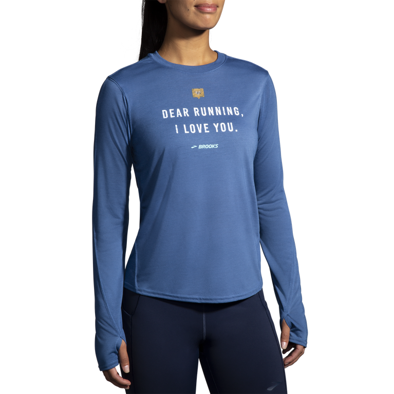 Brooks מרחק גרפי שרוול ארוך כחול אפר-יקיר ריצה