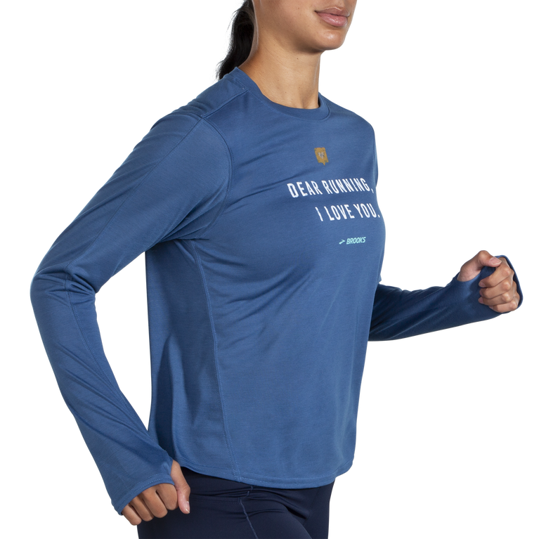 Brooks מרחק גרפי שרוול ארוך כחול אפר-יקיר ריצה