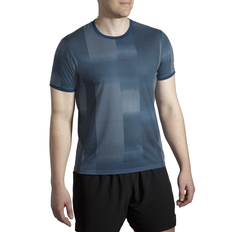 Brooks Distance הדפס גרפי שרוולים קצרים אינדיגו Rush גובה