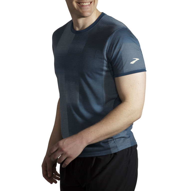 Brooks Distance הדפס גרפי שרוולים קצרים אינדיגו Rush גובה